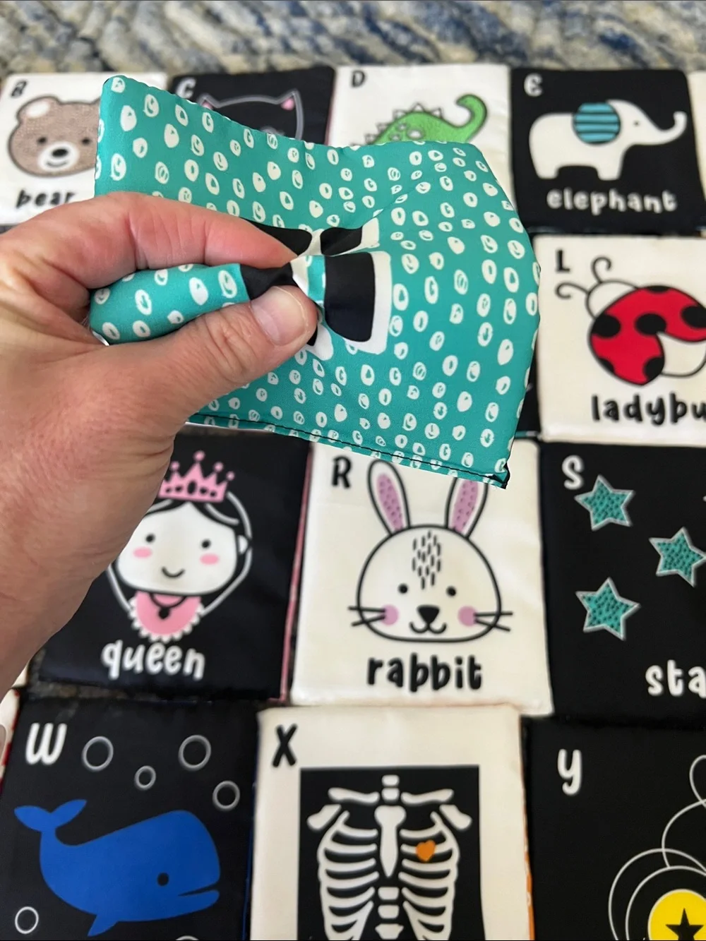 Kids soft sided alphabet flash cards with bag washable